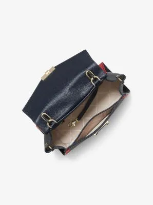 Whitney Medium Logo Tape Pebbled Leather Satchel