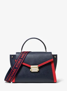 Whitney Medium Logo Tape Pebbled Leather Satchel
