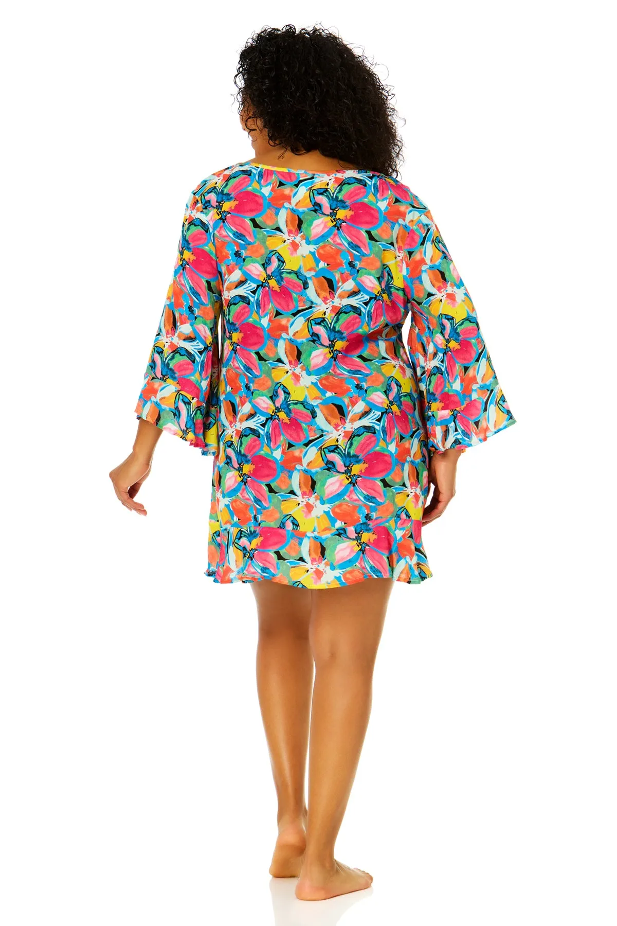 Women's Plus Size Amalfi Floral Flounce V Neck Tunic Swimsuit Cover Up
